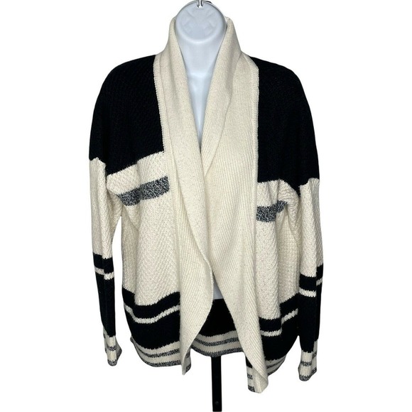 Madewell Black Cream Stripe Open Cocoon Cardigan XS Oversized Chunky - Picture 5 of 8